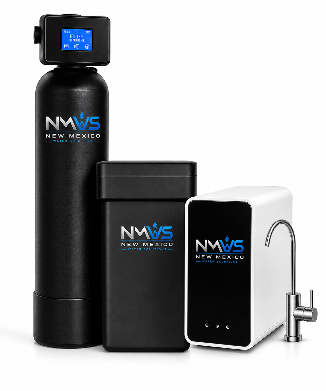 NMWS whole-home filtration tank, brine tank, and tankless Reverse Osmosis system